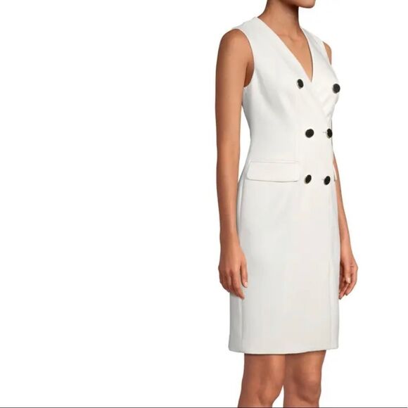 ANNE Klein Double breasted sleeveless fitted dress size 16 Ivory NWT - Picture 4 of 7